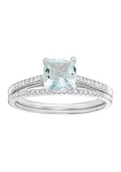 Best Pirce 🛒 3/4 ct. t.w. Aquamarine and 1/7 ct. t.w. Diamond Bridal Set Ring in 10K White Gold by Belk & Co. 🥰 -DealsBelk & Co. Store Belk 8183