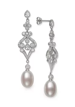 Best reviews of ๐ 8-9 Millimeter Cultured Freshwater Pearl and Lab-Created Sapphire Chandelier Earrings in Sterling Silver by Belk & Co. ๐