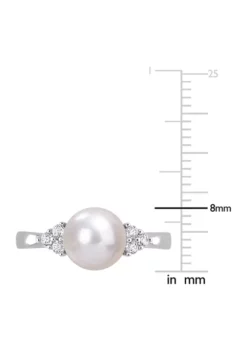 Best Sale 🤩 8-8.5mm Cultured Freshwater Pearl and 1/4 CT TGW White Topaz Ring in Sterling Silver by Belk & Co. 🤩 -DealsBelk & Co. Store Belk 8237