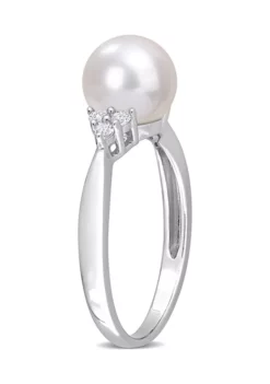 Best Sale 🤩 8-8.5mm Cultured Freshwater Pearl and 1/4 CT TGW White Topaz Ring in Sterling Silver by Belk & Co. 🤩 -DealsBelk & Co. Store Belk 8238