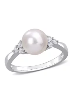 Best Sale 🤩 8-8.5mm Cultured Freshwater Pearl and 1/4 CT TGW White Topaz Ring in Sterling Silver by Belk & Co. 🤩 -DealsBelk & Co. Store Belk 8239