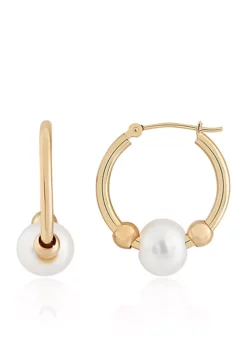 Buy 😉 Freshwater Pearl Hoop Earrings in 10K Yellow Gold by Belk & Co. 💯 -DealsBelk & Co. Store Belk 8267