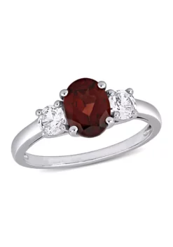 Brand new 😍 Oval Cut Garnet and Created White Sapphire 3-Stone Ring in Sterling Silver by Belk & Co. 😀 -DealsBelk & Co. Store Belk 828