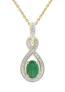 Coupon ๐ 1/8 ct. t.w. Diamond and Emerald Pendant Necklace with 18" Singapore Chain in 14K Yellow Gold by Belk & Co. ๐