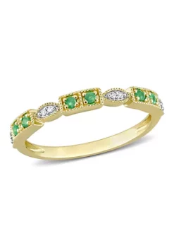 Deals 😀 Emerald and Diamond Accent Semi-Eternity Ring in 10k Yellow Gold by Belk & Co. 💯