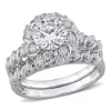Flash Sale 😀 Lab Created Created Moissanite Halo Bridal Ring Set in Sterling Silver by Belk & Co. 🧨