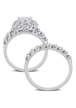 Flash Sale 😀 Lab Created Created Moissanite Halo Bridal Ring Set in Sterling Silver by Belk & Co. 🧨 -DealsBelk & Co. Store Belk 8290