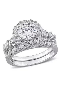 Flash Sale 😀 Lab Created Created Moissanite Halo Bridal Ring Set in Sterling Silver by Belk & Co. 🧨 -DealsBelk & Co. Store Belk 8293