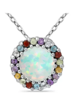 New 🥰 1.4 ct. t.w. Synthetic Opal with Multi Gemstone Halo Necklace, Sterling Silver by Belk & Co. ✔️