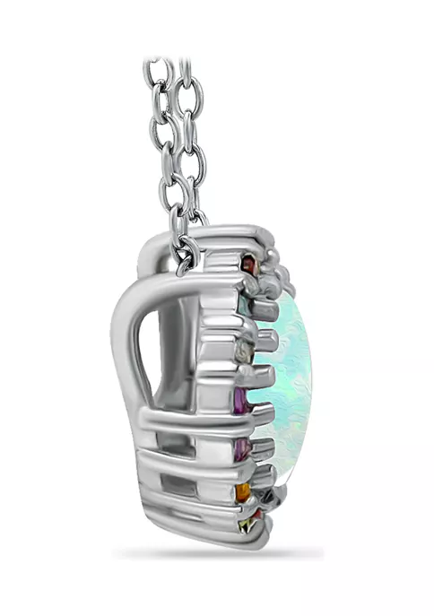 New 🥰 1.4 ct. t.w. Synthetic Opal with Multi Gemstone Halo Necklace, Sterling Silver by Belk & Co. ✔️ 3 New 🥰 1.4 ct. t.w. Synthetic Opal with Multi Gemstone Halo Necklace, Sterling Silver by Belk & Co. ✔️ - Image 3