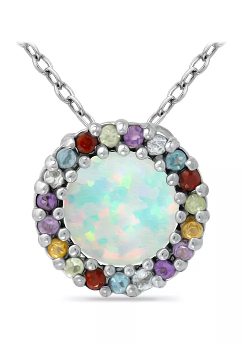 New 🥰 1.4 ct. t.w. Synthetic Opal with Multi Gemstone Halo Necklace, Sterling Silver by Belk & Co. ✔️ 5 New 🥰 1.4 ct. t.w. Synthetic Opal with Multi Gemstone Halo Necklace, Sterling Silver by Belk & Co. ✔️ - Image 5