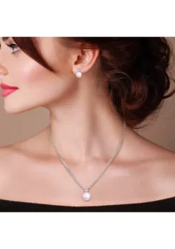 Deals 🎉 11-12mm Cultured Freshwater Pearl and 1 3/4 Ct TGW White Topaz Omega Clip Earrings and Pendant with Triple Strand Chain in Sterling Silver by Belk & Co. ⭐ -DealsBelk & Co. Store Belk 8340