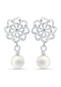Best reviews of ⌛ Freshwater Pearl and Diamond Cut Flower Drop Earrings in Sterling Silver by Belk & Co. ⭐