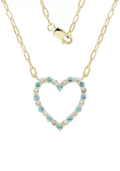 Deals 🎁 Swiss Blue Topaz and White Topaz Heart Necklace in 10K Yellow Gold by Belk & Co. ⭐