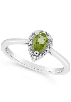 Best Pirce 🥰 Sterling Silver 6x4mm Pear Shaped Peridot Diamond Accent Halo Ring by Belk & Co. 🔥