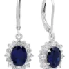 Buy 👍 2.3 ct. t.w. Created Sapphire Halo Sunburst Oval Lever Back Earrings in Sterling Silver by Belk & Co. 🌟