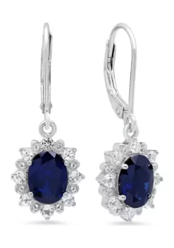 Buy 👍 2.3 ct. t.w. Created Sapphire Halo Sunburst Oval Lever Back Earrings in Sterling Silver by Belk & Co. 🌟