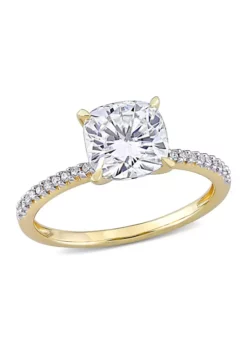 Cheapest ✨ Lab Created 2 ct. t.w. Moissanite and 1/10 ct. t.w. Diamond Solitaire Engagement Ring in 14k Yellow Gold by Belk & Co. 🌟
