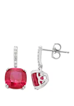 Coupon 👍 5.82 ct. t.w. Created Ruby and 1/10 ct. t.w. Diamond Drop Earrings in Sterling Silver by Belk & Co. ❤️