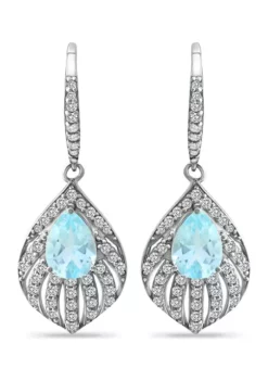 Best Sale 🤩 2.90 ct. t.w. Blue Topaz and White Topaz Feather Earrings in Sterling Silver by Belk & Co. 👏