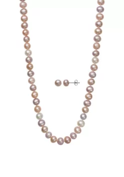 Best reviews of 🤩 Natural White, Pink, Peach, Lavender Cultured Freshwater Pearl Necklace and Stud Earring Set in Sterling Silver by Belk & Co. 🧨