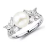 Best Sale 😍 Pearl and Lab Created White Sapphire Ring in Sterling Silver by Belk & Co. 🥰