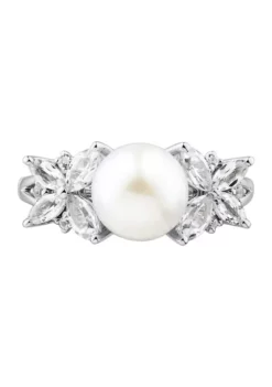 Best Sale 😍 Pearl and Lab Created White Sapphire Ring in Sterling Silver by Belk & Co. 🥰 -DealsBelk & Co. Store Belk 8492