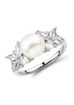 Best Sale 😍 Pearl and Lab Created White Sapphire Ring in Sterling Silver by Belk & Co. 🥰 -DealsBelk & Co. Store Belk 8493
