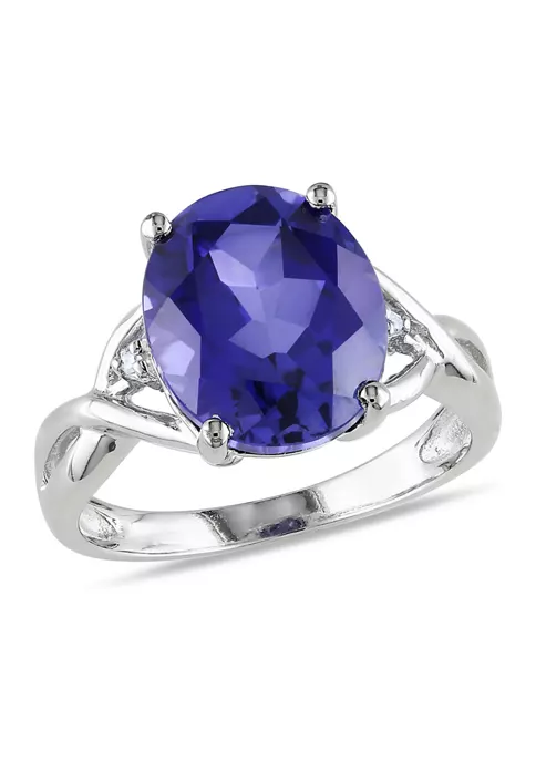 Cheapest π Lab Created 7 1/2 CT TG Oval Cut Created Blue Sapphire and Diamond Accent Ring in Sterling Silver by Belk & Co. π 1 Cheapest π Lab Created 7 1/2 CT TG Oval Cut Created Blue Sapphire and Diamond Accent Ring in Sterling Silver by Belk & Co. π