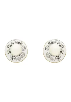 Best Pirce 🛒 Kids Pearl and Crystal Stud Earrings in 14K Yellow Gold by Belk & Co. 👏