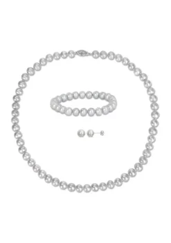 New 💯 7.5-8MM Grey Freshwater Cultured Pearl 3-Piece Set of Necklace Earrings & Bracelet in Sterling Silver by Belk & Co. 🎉 10 New 💯 7.5-8MM Grey Freshwater Cultured Pearl 3-Piece Set of Necklace Earrings & Bracelet in Sterling Silver by Belk & Co. 🎉 -DealsBelk & Co. Store Belk 8516