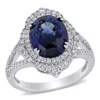 Best Pirce 💯 6 ct. t.g.w. Blue Sapphire and 3/5 ct. t.w. Diamond Halo Cocktail Ring in 14K White Gold by Belk & Co. 🥰