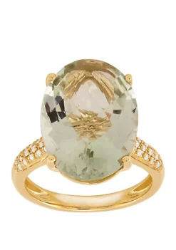 Budget 🎁 Green Amethyst Ring with 1/6 ct. t.w. Diamond in 10k Yellow Gold by Belk & Co. ✨