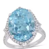 Wholesale ❤️ 11 ct. t.w. Blue Topaz, 1/4 ct. t.w. White Sapphire, and 3/8 ct. t.w. Diamond Halo Cocktail Ring in 14K White Gold by Belk & Co. ✨