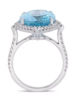Wholesale ❤️ 11 ct. t.w. Blue Topaz, 1/4 ct. t.w. White Sapphire, and 3/8 ct. t.w. Diamond Halo Cocktail Ring in 14K White Gold by Belk & Co. ✨ -DealsBelk & Co. Store Belk 8576