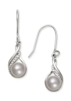 Buy 😍 6-7 Millimeter Cultured Freshwater Pearl and Lab Created Sapphire Earrings in Sterling Silver by Belk & Co. 🧨