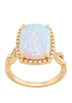 Coupon ๐ฅ 1/5 ct. t.w. Diamond 1.4 ct. t.w. Lab Created Opal Ring in 10K Yellow Gold by Belk & Co. โ๏ธ