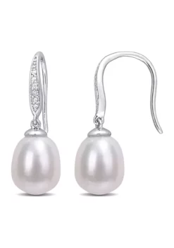 New ๐ 8.5-9mm Freshwater Cultured Pearl and Diamond Accent Shepherd Hook Earrings in Sterling Silver by Belk & Co. ๐