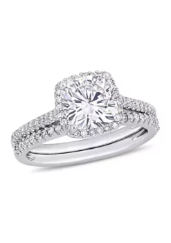 New ๐ Lab Created 2 ct. t.w. Cushion-Cut Moissanite and 1/3 ct. t.w. Diamond Bridal Set in 14k White Gold by Belk & Co. ๐
