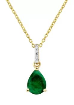 Brand new ⭐ 1/10 ct. t.w. Diamond and Emerald Pendant Necklace with 18" Singapore Chain in 14K Yellow Gold by Belk & Co. 🛒