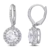 Best Sale 🔔 Lab Created 5.5 ct. t.w. Created White Sapphire and 1/10 ct. t.w. Diamond Halo Drop Earrings in Sterling Silver by Belk & Co. 💯