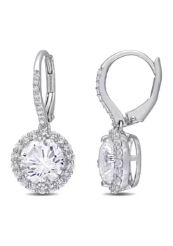 Best Sale 🔔 Lab Created 5.5 ct. t.w. Created White Sapphire and 1/10 ct. t.w. Diamond Halo Drop Earrings in Sterling Silver by Belk & Co. 💯 -DealsBelk & Co. Store Belk 8761