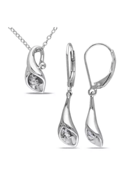Hot Sale ❤️ 2-Piece Set Diamond Accent Calla Lily Necklace and Earrings in Sterling Silver by Belk & Co. 👏