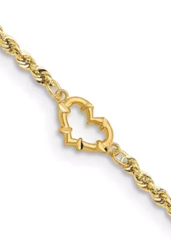 Cheap 🔥 14K Yellow Gold Diamond Cut Open Heart Rope Anklet by Belk & Co. 👏