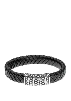 New ๐ 8.5 Inch Stainless Steel Black Braided Leather Bracelet by Belk & Co. ๐คฉ