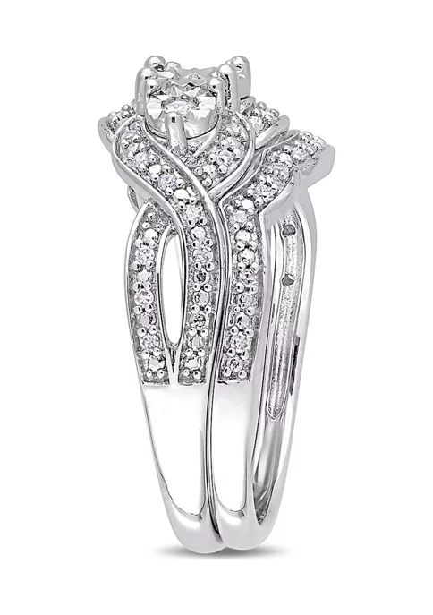 Discount ๐ 1/4 ct. t.w. Diamond 3-Stone Bridal Set in Sterling Silver by Belk & Co. ๐ 2 Discount ๐ 1/4 ct. t.w. Diamond 3-Stone Bridal Set in Sterling Silver by Belk & Co. ๐ - Image 2