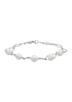 Flash Sale 👍 7-7.5 Millimeter Oval Pearl and 1.5 Millimeter Lab Created White Sapphire Bracelet in Sterling Silver by Belk & Co. 🎉