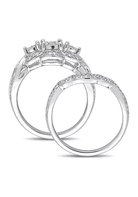 Discount ๐ 1/4 ct. t.w. Diamond 3-Stone Bridal Set in Sterling Silver by Belk & Co. ๐ 3 Discount ๐ 1/4 ct. t.w. Diamond 3-Stone Bridal Set in Sterling Silver by Belk & Co. ๐ - Image 3