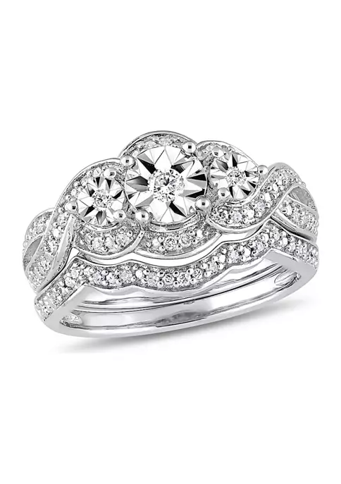 Discount ๐ 1/4 ct. t.w. Diamond 3-Stone Bridal Set in Sterling Silver by Belk & Co. ๐ 6 Discount ๐ 1/4 ct. t.w. Diamond 3-Stone Bridal Set in Sterling Silver by Belk & Co. ๐ - Image 6