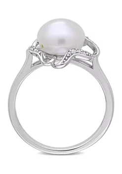 Deals ❤️ 9.5 Millimeter Freshwater Cultured Pearl and 1/10 ct. t.w. Diamond-Accent Floral Cocktail Ring in Sterling Silver by Belk & Co. 😀 -DealsBelk & Co. Store Belk 8845